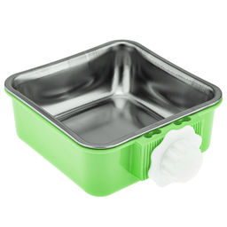 Пэт тойс (Pet toys) Миска для кормления животных из нержавеющей стали Алекс 0,6л, 14х14см h4,4см, пластмассовая подвесная подставка 14,3х17см h5см, цвета в ассортименте: розовый, салатовый, бирюзовый (Китай)  фото 2