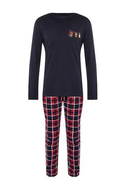 Trendyolmilla Man Lacivert Erkek Regular Fit Alt Ekose Orme Aile Kombini %100 Pamuk Pijama Tak?m? THMAW22PT0431  фото 6