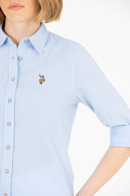 Женская голубая рубашка с длинным рукавом Basic - U.s. polo assn фото 7