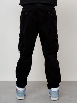 Джинсы карго мужские с накладными карманами черного цвета 2421Ch