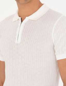 Beyaz Slim Fit Polo Yaka Triko T-Shirt