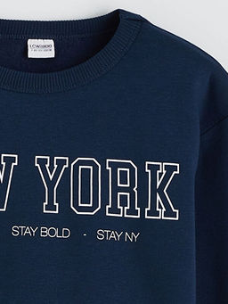 Bisiklet Yaka New York Bask?l? Erkek ?ocuk E?ofman Tak?m?