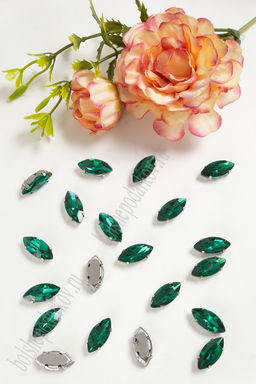 Стразы пришивные 15 мм "Овал заостренный" (20 шт) SF-3713, изумрудный №5