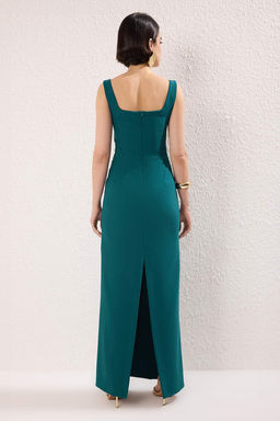 Trendyolmilla Bordo Cicek Aplike Detayl? Dokuma Maxi Abiye & Mezuniyet Elbise TPRSS25AE00177 фото 4