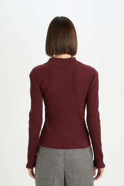 Женская облегающая полуводолазка приталенного кроя, базовая однотонная футболка в рубчик с длинными рукавами - Defacto фото 6