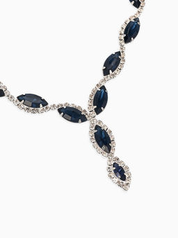 Набор 2 пред-а: серьги, колье "Вечерний шик" лепестки, цвет бело-тёмно-синий в серебре