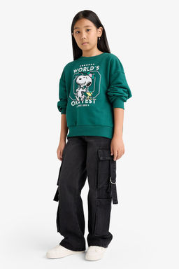 Snoopy Oversize Geni_ Kal_p Bisiklet Yaka Sweatshirt K_z _ocuk - Defacto фото 5