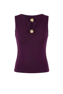 Murdum Fitted/Vucuda Oturan Kay?k Yaka Kolsuz Aksesuar Detayl? Esnek Orme Bluz TWOSS26BZ00183