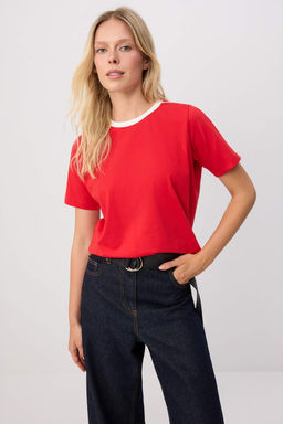 K_rm_z_ Regular/Normal Kal_p Kontrast Detayl_ K_sa Kol %100 Pamuk _rme T-shirt TWOSS26TS00322 - Trendyolmilla фото 2