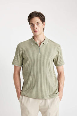 Slim Fit Dar Kesim Fermuarl? K?sa Kollu Polo Tisort - Defacto фото 2
