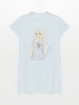 Bisiklet Yaka Elsa Bask?l? K?sa Kollu K?z ?ocuk Gecelik