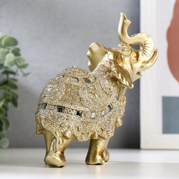 Фигурка полистоун «Золотой слон с попоной из бисера с колокольчиками», 15×14.5×7.7 см, МИКС