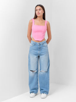 Корсет женский джинсовый MIST: Denim, размер 48, светло-розовый