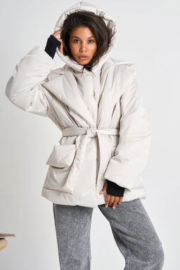 Куртка утепленная со съемным капюшоном жемчужная