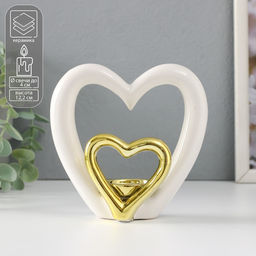 Подсвечник на 1 свечу Сердце в сердце, белое с золотом, 12.7?5.5?12.2 см