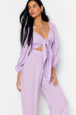 Plaj Giyim Lila Dokuma Baglama Detayl? Bluz-Pantolon Tak?m TBESS23AU00072 - Trendyolmilla фото 2