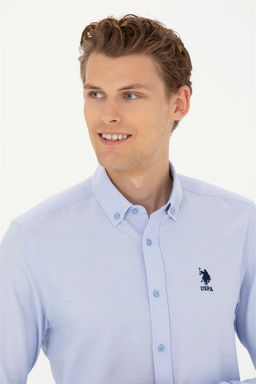 Мужская синяя базовая рубашка с длинным рукавом Неожиданная скидка в корзине