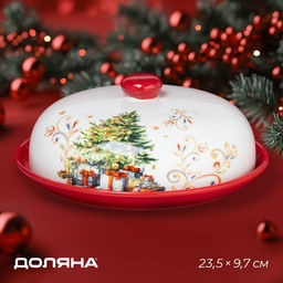 Блинница новогодняя Доляна Волшебное дерево, d=23 см, керамика, цвет белый