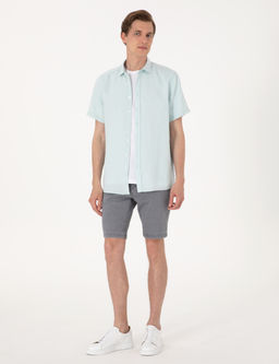 Su ye_ili %100 Keten Regular Fit K_sa Kollu G_mlek