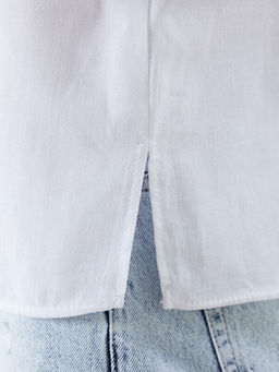 Crop Keten Kar???ml? Kad?n G?mlek