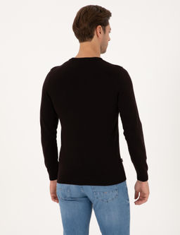 Koyu Kahverengi Slim Fit Bisiklet Yaka Basic Triko Kazak
