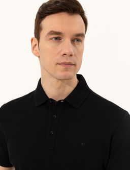 Siyah Polo Yaka Slim Fit Basic Merserize T-shirt