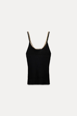 RIBBED KNIT TOP WITH CHAIN DETAIL - Zara фото 6