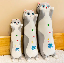 Мягкая игрушка Кошка батон с рыбкой на животе длинная 65 см