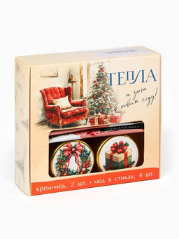 Подарочный набор новогодний Тепла и уюта: крем-мёд 2 шт., мёд в стиках 4 шт. - Фабрика счастья фото 4