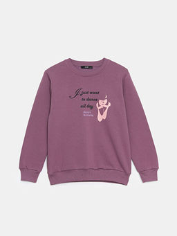 Bisiklet Yaka Bask?l? K?z ?ocuk Sweatshirt