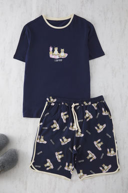 TRENDYOL MAN Lacivert Kedi Bask?l? Cift/Couple %100 Pamuk Orme Pijama Tak?m? TMNSS25PT00052 - Trendyolmilla фото 2