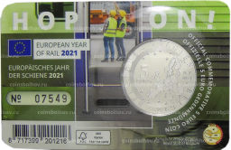 Монета 5 евро 2021 года Бельгия Европейский год железных дорог (в блистере)
