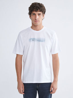 Bisiklet Yaka Bask?l? Penye Erkek Ti??rt