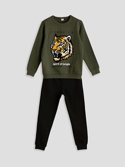 Bisiklet Yaka Kaplan Bask?l? Erkek ?ocuk E?ofman Tak?m?