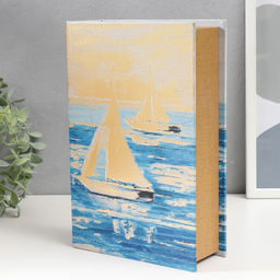 Шкатулка книга - сейф Парусники. Масло. Золото, дерево и искусственная кожа, с замком, 27?18?7 см