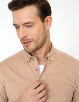 Бежевая приталенная рубашка с длинным рукавом - Cacharel фото 2