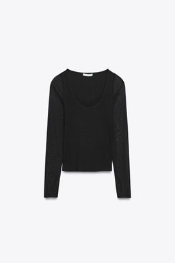 SEMI-SHEER COMBINED T-SHIRT - Zara фото 12