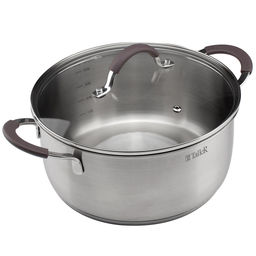 Кастрюля из нержавеющей стали Lira 4,7л, д24см, h11,3см, s0,5мм, дно д22см, s4мм, стеклянная жаропрочная крышка, стальной обод, пароотвод, силиконовые вставки коричневого цвета, капсулированное дно, полировка внешняя - матовая, внутренняя - матовая - Домашняя мода фото 2