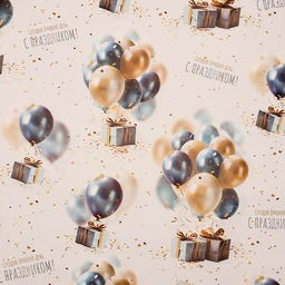 Цена за 2 шт. Бумага упаковочная, глянцевая «С днем рождения», подарки с шариками, 70×100 см, 1 лист