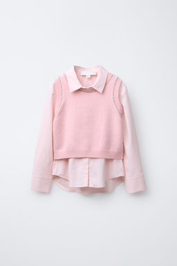 POPLIN SHIRT WITH RHINESTONE WAISTCOAT