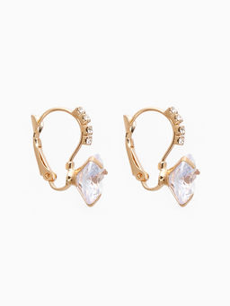 Серьги со стразами Циркония мини, круг, белые в золоте