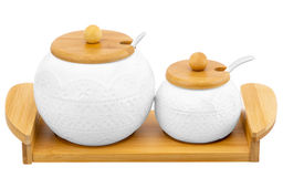 Набор - сахарница 550 мл + солонка 170 мл 27*11,5*12 см "Кружево"  на дерев. под.