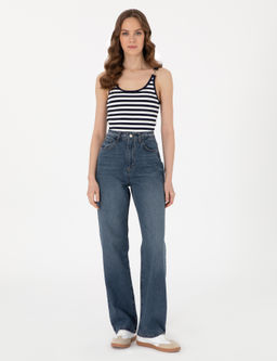 _ndigo Waist Flare Fit Jean Pantolon