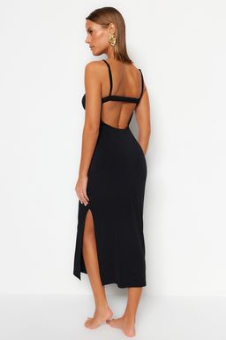 TRENDYOLMILLA Siyah Vucuda Oturan Maxi Orme S?rt Dekolteli Plaj Elbisesi TBESS23EL00116  фото 2