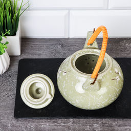 Чайник заварочный 700 мл, плетенная ручка, фарфор арт. GR-933green (737363)