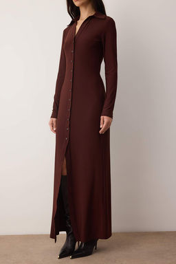 Limited Edition Lacivert Polo Yaka Dugmeli Bodycone/Vucuda Oturan Maxi Orme Elbise TWOAW26EL00110 - Trendyolmilla фото 9