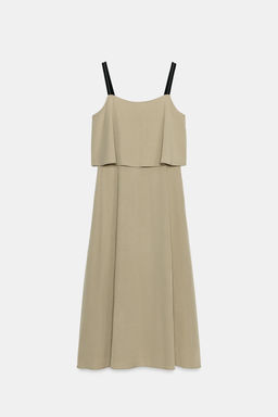 VESTIDO MIDI DOBLE CAPA TIRANTES / Marr?n / Topo