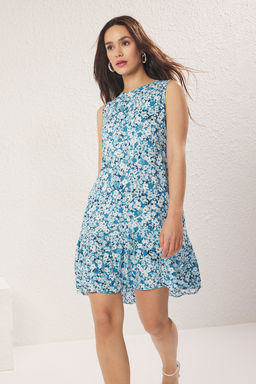 Lacivert Duz Genis Kesim Mini Dokuma Elbise TWOSS25EL00546 - Trendyolmilla фото 16