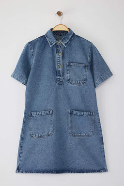 TRENDYOLMILLA Mavi Cep Detayl? Oversize Mini Denim Gomlek Elbise TWOSS22EL3022 фото 7