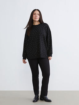 B?y?k Beden Bisiklet Yaka Ta?l? Kad?n Sweatshirt